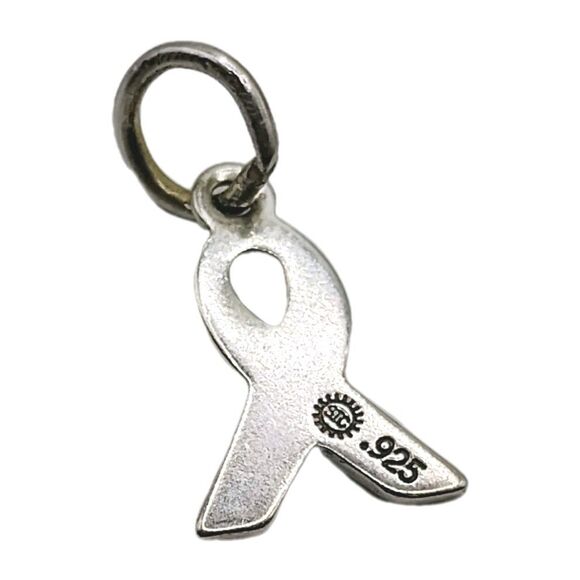 Sterling Silver .925 AWARENESS RIBBON Charm Simple Pendant Cancer - Picture 2 of 3
